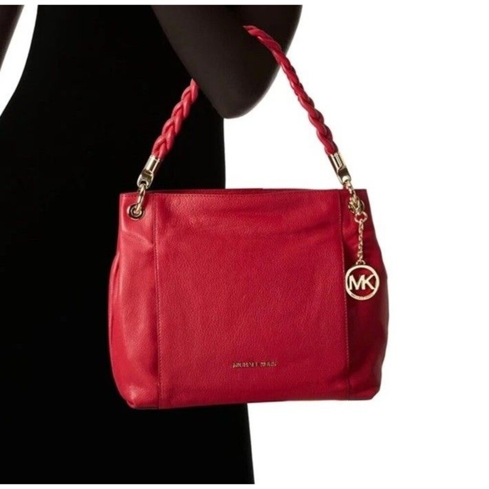 🐦‍🔥Michael Kors Naomi Large Shoulder Bag Chili Red Gold Hobo Braid $329 Retail